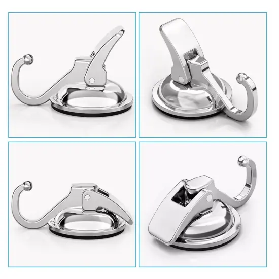 No drill suction cup hooks for bathroom 2 Pack Shower Towel Suction Hooks, Wall Mount Towel Holder, Silver {2}
