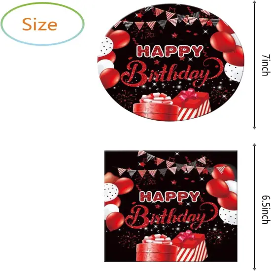Red and Black Birthday Party Tableware Supplies Set, 20 Plates and 20 Napkins, Red Birthday Party Confetti Sprinkles Happy Birthday Party Decorations for Men Women {2}