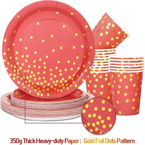 168Pcs Red and Gold Party Tableware Decorations, Red Plates and Napkins Serve 24, Red Paper Plates, Red and Gold Plates for Birthday Valentines Plates, Mardi Gras Plates, Red Graduation Plates {3}