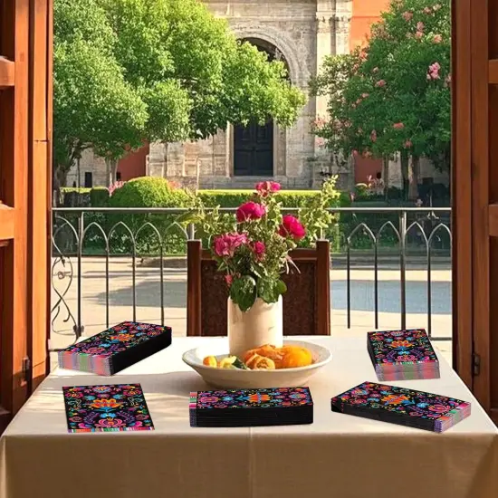 100Pcs Mexican Fiesta Napkins 3Ply Colorful Flower Paper Napkins Disposable Bathroom Hand Napkins Guest Towels Mayo Dance Taco Pinata Dinner Napkins for Mexican Fiesta Party Decorations Birthday {5}
