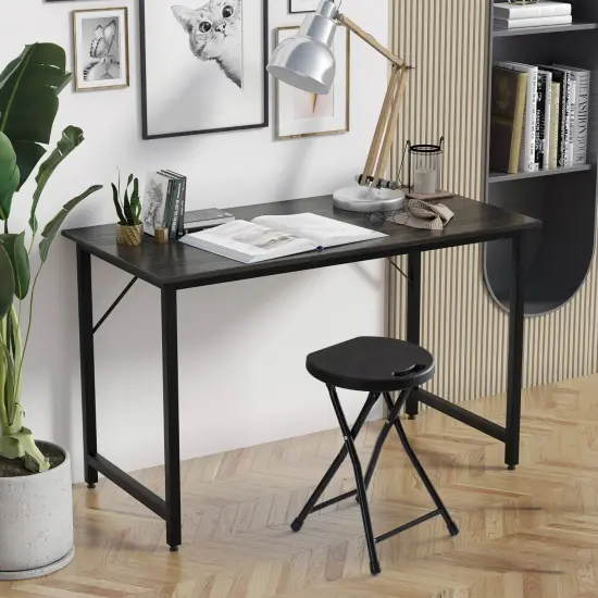 Basicwise 18-inch Portable Folding Stool with Handle Compact Chair with Non-Slip Feet and Metal Frame Legs for Indoor & Outdoor Use Ideal for Dorm Kitchen Vanity Game Room Garden Porch & Home Bar Black {5}