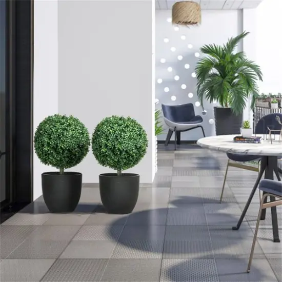 Set of Realistic Round Boxwood Trees &ndash; Faux Topiary for Indoor & Outdoor Decor {3}