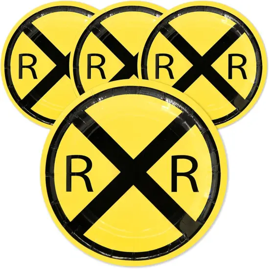 Railroad Paper Party Plates (24 pack) 7 inch Round Dessert Plates Great for Serving Cake at Train Themed Events, Kid's Birthday Party, Train Collectors {1}