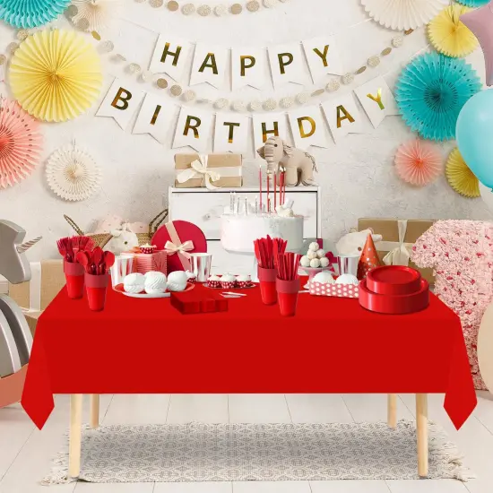 Disposable Plastic Tableware Set-484PCS Plastic Plates Set Includes 60 Of Each Dinner ＆ Dessert Plates, Cups, traws, Spoons, Forks & Knives for Party (Red, 484PCS（60 Guests）) {4}