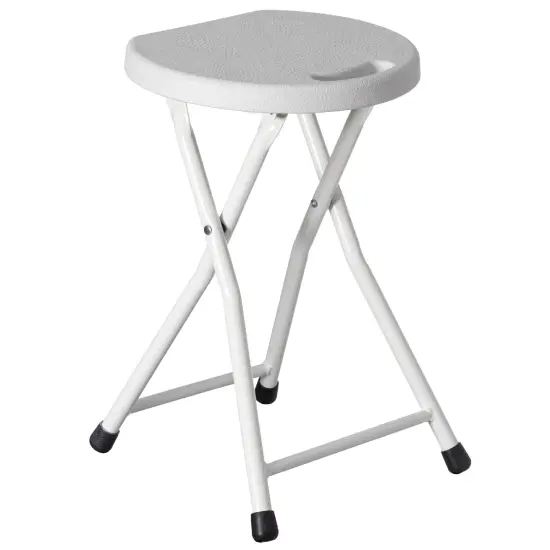 Basicwise 18-inch Portable Folding Stool with Handle Compact Chair with Non-Slip Feet and Metal Frame Legs for Indoor & Outdoor Use Ideal for Dorm Kitchen Vanity Game Room Garden Porch & Home Bar White {1}