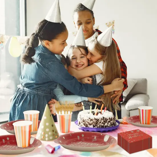 75PCS Happy Birthday Paper Plates Set, Disposable Party Dessert Plates Dinnerware Napkins Plastic Forks Tableware Guests for 2025 New Year Birthday Party Decoration, Serve 25 (Red, 7IN) {5}