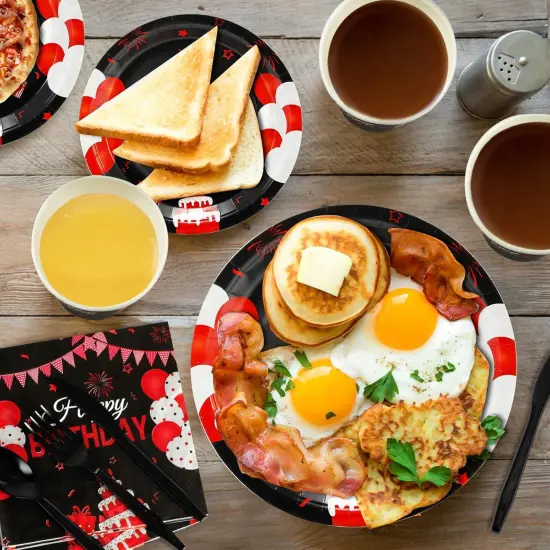 168 Pcs Black and Red Birthday Party Supplies Tableware Set Happy Birthday Plates, Knife,Forks,Spoons, Cups and Napkins Table Decorations for Women Girls Birthday Party Decorations, 24 Guests {4}