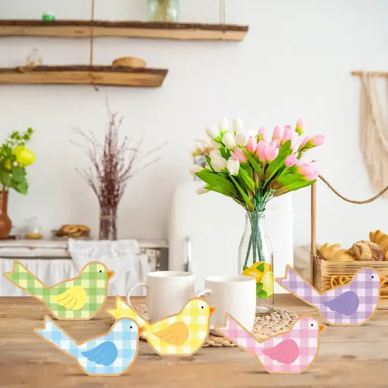 6 Pcs Spring Bird Decor for Home Wooden Birds {3}
