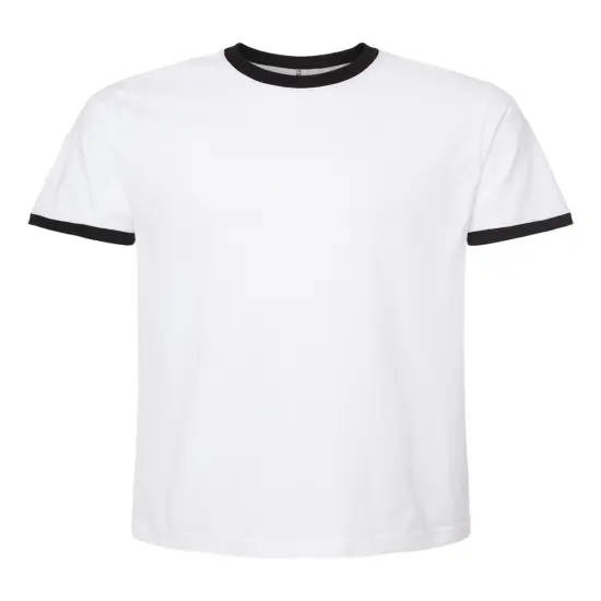 Tultex&reg; Crewneck Short Sleeve T-Shirt Fine Jersey Ringer White/ black {2}