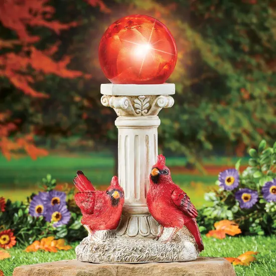 Collections Etc Solar Powered Hand-Painted Cardinals Orb Light {2}