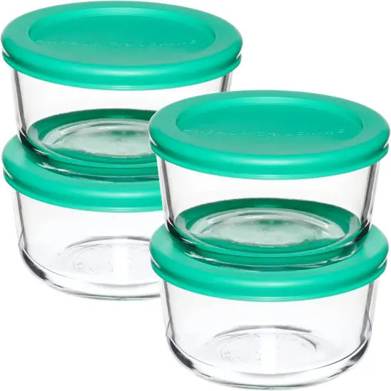 Set of 4 - 2 Cup Glass Food Storage Containers with Lids (Mixed Blue) {1}