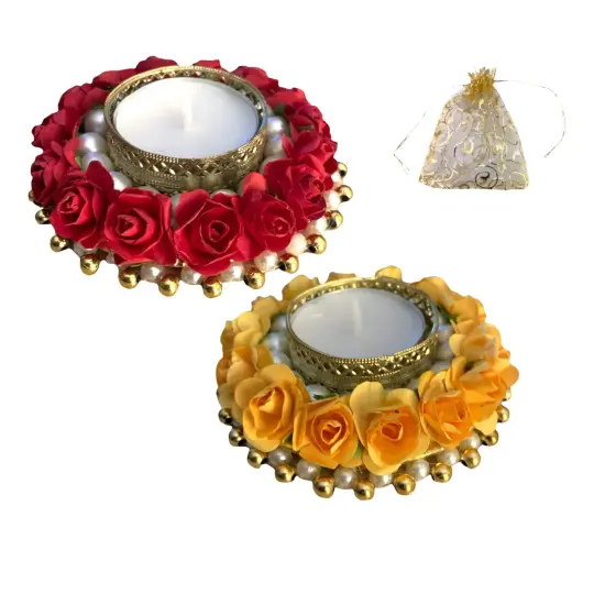 2CT Rose Tealight Candle Holder Festival of Light Decorative Rose T-light Holder for Diwali Christmas Hanukkah Thanksgiving Housewarming Gift Centerpiece Dining Table Home Decor {3}