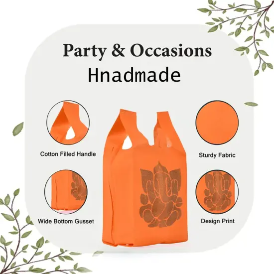 Ganesha Print Non Woven Gifts Party Favor Bags Ecofriendly Reusable for Indian Wedding Housewarming Puja 10 Bags Mix Colors {7}