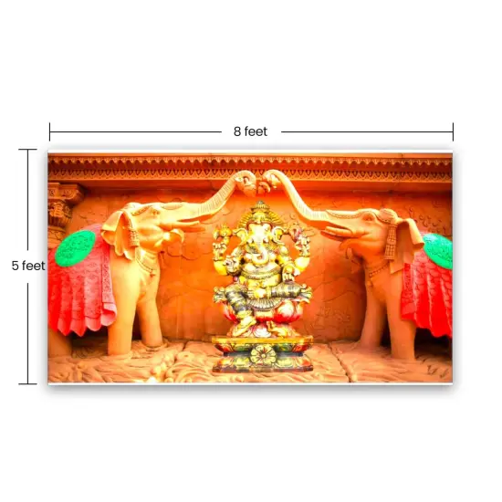 Elephant Ganesh Backdrop Indian Traditional Cloth 5x8 Feet Backdrop Pooja Banner Indian Wall Art Photo Decor Banner Diwali Decor Wedding Backdrop Decorative Pooja Cloth {4}
