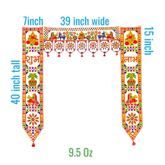 3 Pcs Indian Fabric Door Toran 39 Inch Ganesha Shubh Labh Bhandarwal Hanging Valance Traditional Wall Decorative for Window Home Temple Decor Wedding Diwali Navratri Puja Housewarming Decor {4}