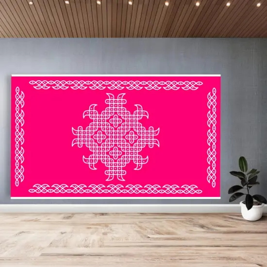 Indian Traditional Kolam Rangoli Cloth Backdrop Photo Decor Banner Pooja Room Decor Dot Kolam Backdrop for Diwali Ganesha Puja Wedding Housewarming Gift Pink {1}