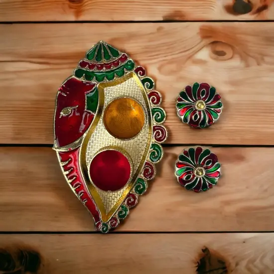 Bulk Ganesh Shankh Haldi Kumkum Holder Roli Chawal/rice Holder Indian Festival Rakhi Pooja Thali Pooja Return Gift Indian Housewarming Gifts Wedding Favor {5}