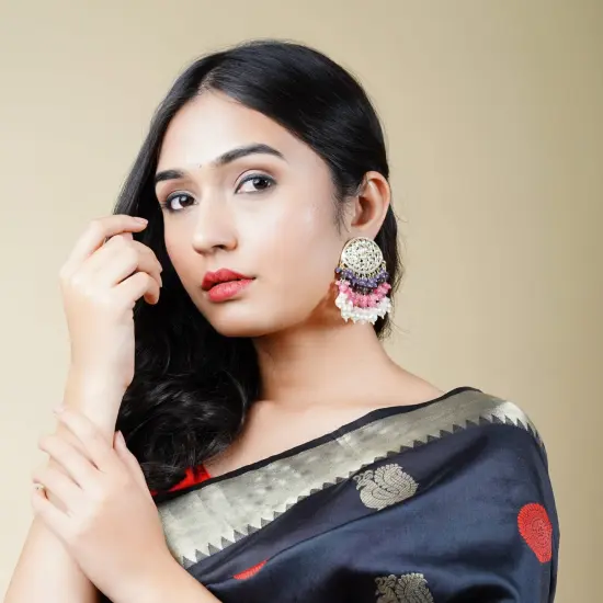 Indian Jhumka Earrings for Women - Large Indian Jhumki Ethnic Chandbali Earrings Faux Kundan & Pearl Beaded Bollywood Style Dangle Earring Jewelry for Bride | Birthday Gift for Her MINT {3}