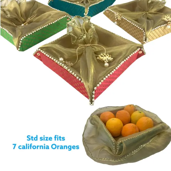 2ct Gift Basket Indian Mithai Box Brocade Jewelry Organizer Box for Shagun Return Gifts Traditional Style Sweets Box Wedding Favor Housewarming Gift {6}