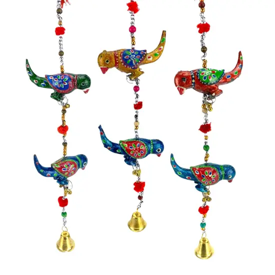 Rajasthani Door Hanging Wind Chimes Indian Traditional Parrot Wall Hanging Diwali Christmas Wedding Decor Wind Chime for Home Decoration Patio - Housewarming Gifts (14 Inches) {2}
