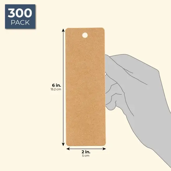 300 Pack Blank Bookmarks Bulk Kraft Paper with Hole for Craft, DIY & Gift Tags (6x2 in) {3}