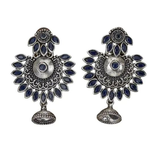 Indian Oxidized Jhumka Earrings for Women - Indian Oxidized Bell Tassel Jhumki Ethnic Floral Chandbali Earrings Faux Pearls Bollywood Style Dangle Earring Jewelry for Bride Gift for Her Ruby Green {6}