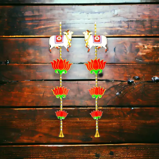 Lotus Cow Pair Hangings for Home Decor, Lotus Backdrop Hanging, Lotus Cutout, Pooja Decor, Diwali Decoration, Wedding, Diwali Decor, Wall Decor, {2}