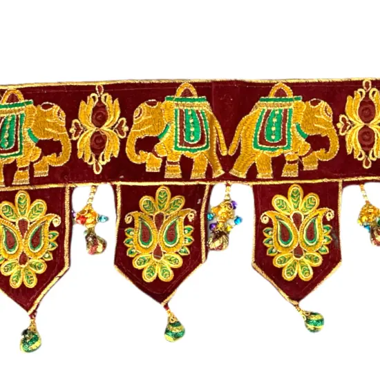 Indian Fabric Door Toran 36 Inch Bhandarwal Hanging Valance Elephant Velvet Traditional Wall Decorative for Window Home Temple Decor Wedding Diwali Navratri Puja Housewarming Decorations {5}
