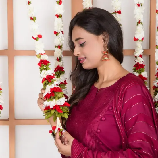 2 Strings Artificial Fabric Jasmine Garland for Festivals Pooja Indian Muslim Wedding Home Decor - Housewarming Diwali Eid Decorations - Mehndi Haldi Party Day of the Dead Door Hanging {4}