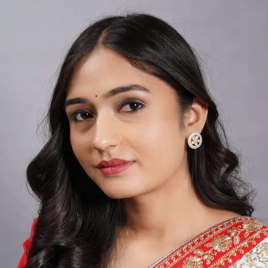 Indian Kundan Stud Earrings for Women - Kundan & Pearl Tassel Round Earrings, Small Tops Earring, Golden Tone Bollywood Style Dangle Earrings, Chandelier Jhumki Jewelry, Bridal Earrings, Gift for Her {3}