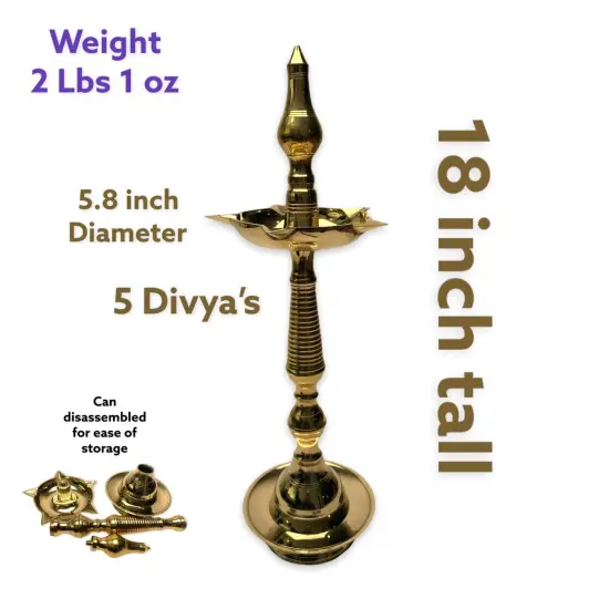 2 CT Brass Oil Lamp DiyaSamai Deepak Lamp Kerala Traditional Kutthu Vilakku Panchmahal Deepam for Home Temple Mandir Office Diwali Decoration - Deepawali Return Gift {5}
