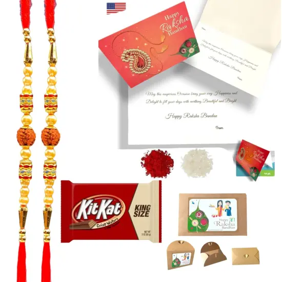 Rakhi for Brother Rudraksh Rakhi Raksha Bandhan Gifts Traditional Ferro-Roher/Ghirdalli/Kitket Rakhi Gift Hamper Bracelet for Brother Sister Bhabhi - Perfect for Celebration {6}