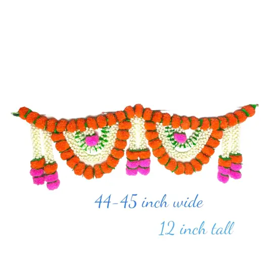 Marigold Jasmine Door Toran Hanging Valance Marygold Garland Mantle Window Decor Bandarwal Puja Diwali Decoration Day of the Dead Dia De Los Muertos Mexican Fiesta Halloween Decor (44 Inch) {5}