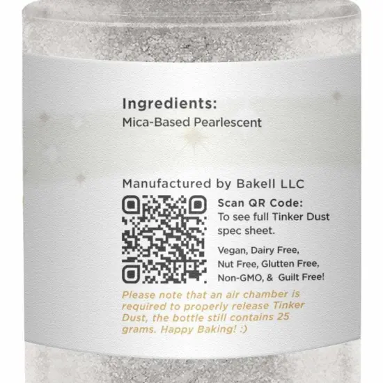Bakell - White Pearl Tinker Dust Edible Glitter (25g, 1x Mini Spray Pump) for Food, Desserts, and Beverages! {6}