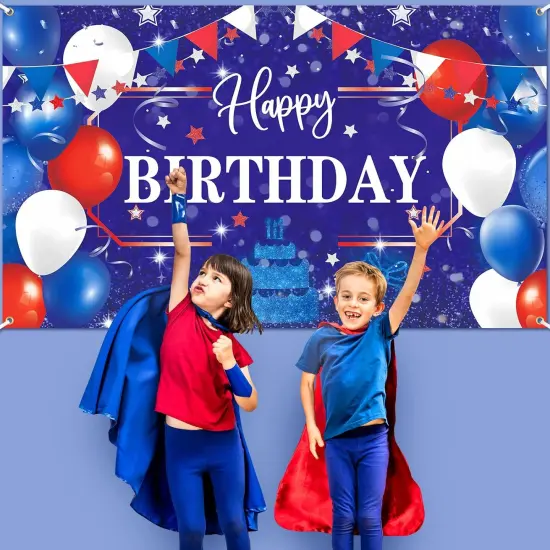 Red White and Blue Birthday Decorations Banner Royal Blue Red White Patriotic Party Supplies for 4th of July Independence Day {4}