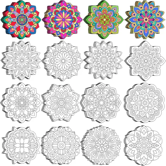 48 Pcs Summer Mandala Coloring Cutouts Set DIY Your Own Mandala Cards Mandala Painting Poster Stress Relieving Activity Crafts Art {1}