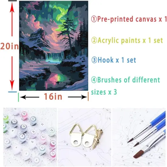 Snow Mountain Paint by Numbers Kit for Adults Beginner Waterfall Adult Paint by Number Kits On Canvas Mountain Oil Painting Kit for Adults Kits for Gift Home Wall Decor 16x20 Inch {5}
