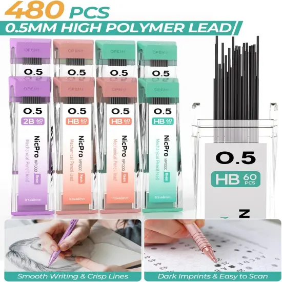 0.5 mm Metal Mechanical Pencil Set, 3PCS MP1000 Artist Lead Pencils With 480PCS HB 2B Lead Refills, Erasers, Pastel Aesthetic Mechanical Pencils for School Supplies Writing Drawing Sketching {4}