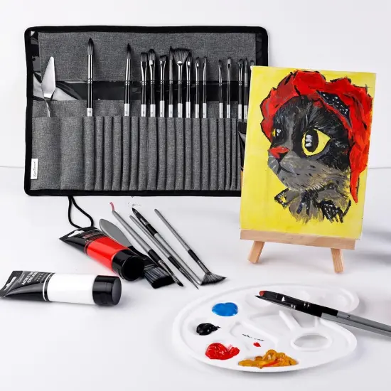 25pcs Paint Brush Set, Professional Paintbrushes Acrylic Paint Brushes Expert Series Nylon Brushes Kit with Palette Knife and Cloth Roll for Acrylic, Oil, Watercolor and Face Painting {5}