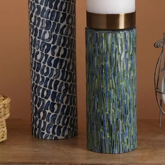 Bone with Resin Inlay Candle Stand with Brass Top - 4" x 15.5" {4}