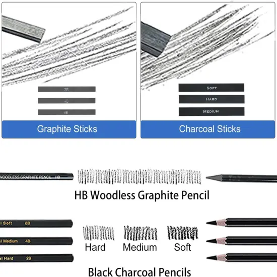 Drawing Set Sketch Kit with Sketching, Graphite and Charcoal Pencils, Pro Art Drawing Kit for Adults Teens Beginners Kids {3}