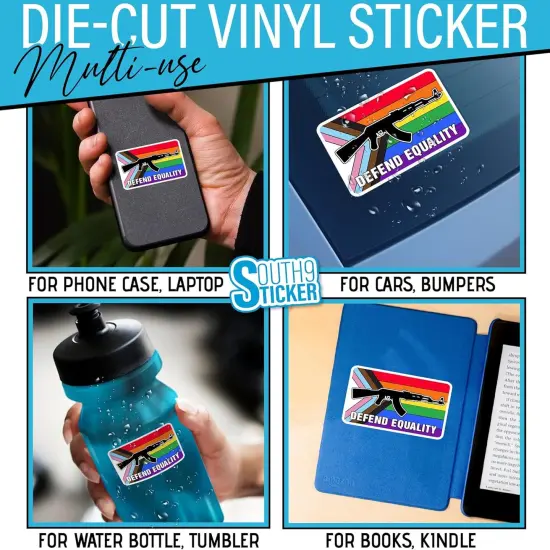 (3Pcs) Defend Equality Sticker LGBT LGBTQ+ Rainbow Pride Stickers 2" Guns Pride Month Trans Gay Waterproof Die-Cut Vinyl Sticker for Laptop Water Bottle Phone Car Gifts for Her Him Friends 2 Inches {2}