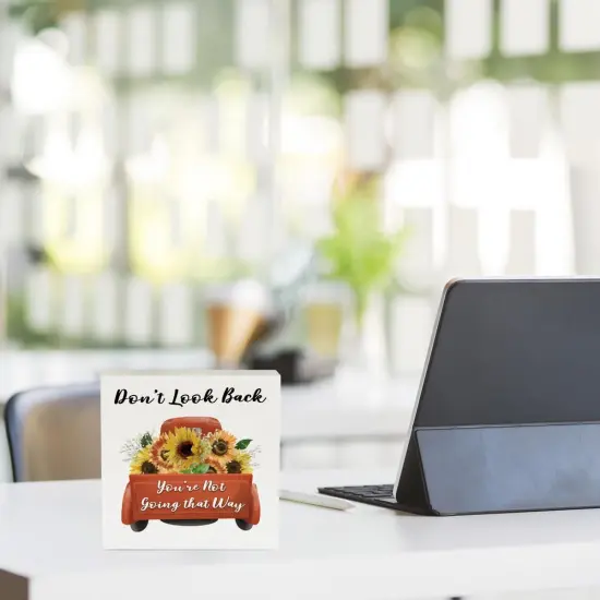 Inspirational Sunflower Decor Sunflower Gifts Sunshine Wood Box Sign 5 x 5 Inches Desk Decor for Tiered Tray Rustic Country Wooden Square Sign Summer Decorations for Home Farmhouse Restaurant {5}