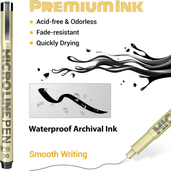 Micro-Pen Fineliner Ink Pens Black: 12 Size Black Micro Pen Set, Fine Line Art Pens for Artists, Waterproof Archival Inking Fine Liners for Technical Drawing, Sketching, Illustration, Manga {3}