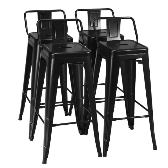 Set of 4 Metal Counter Height Dining Chairs with Low Back and Rubber Feet Suitable to Any Space Gun {8}