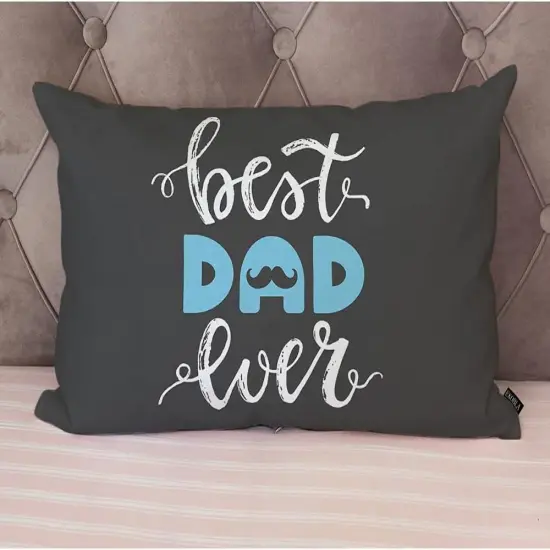Happy Father's Day Lumbar Pillow Cases Best Dad Ever Mustache Beard Calligraphy Blue Black White Decorative Throw Pillow Cover Rectangle Cushion Covers Cotton Linen 12x20 Inch for Men Women {4}