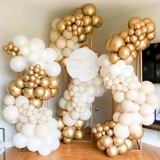 White and Gold Balloons Garland Kit, 124pcs White Metallic Gold Confetti Balloon Arch Kit {4}