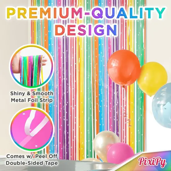 Shimmer Wall Curtain Backdrop (2 Pack, 6.6 x 3.3 ft), Rainbow Streamers Curtain for Birthday Party Decorations, Photo Booths & Theme Parties, Tinsel Foil Fringe Party Supplies by PixiPy {4}