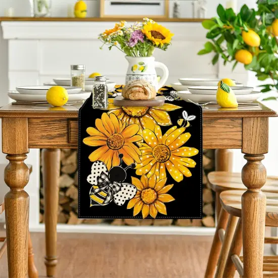 Summer Decorations Sunflower Table Runner Spring Summer Floral Bee Table Cover Summer Sunflower Decor Spring Summer Decorations for Simple Life Home Party {4}