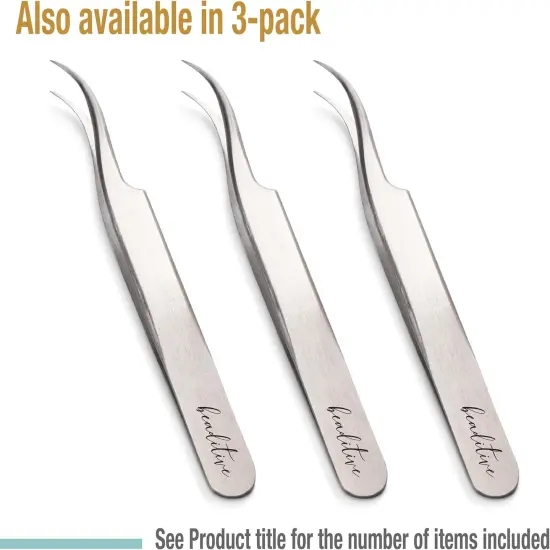 High Precision Curved Tip Tweezers - 4.5" Craft Tweezers for Sewing, Beading & DIY Crafts - Non-Serrated Jewelry Tweezer Set with Fine Curved Tips - Stainless Steel Hobby Tweezers {2}